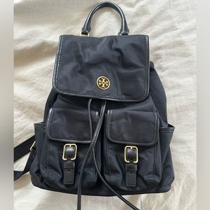 Tory Burch NYLON FLAP BACKPACK black green gold furniture